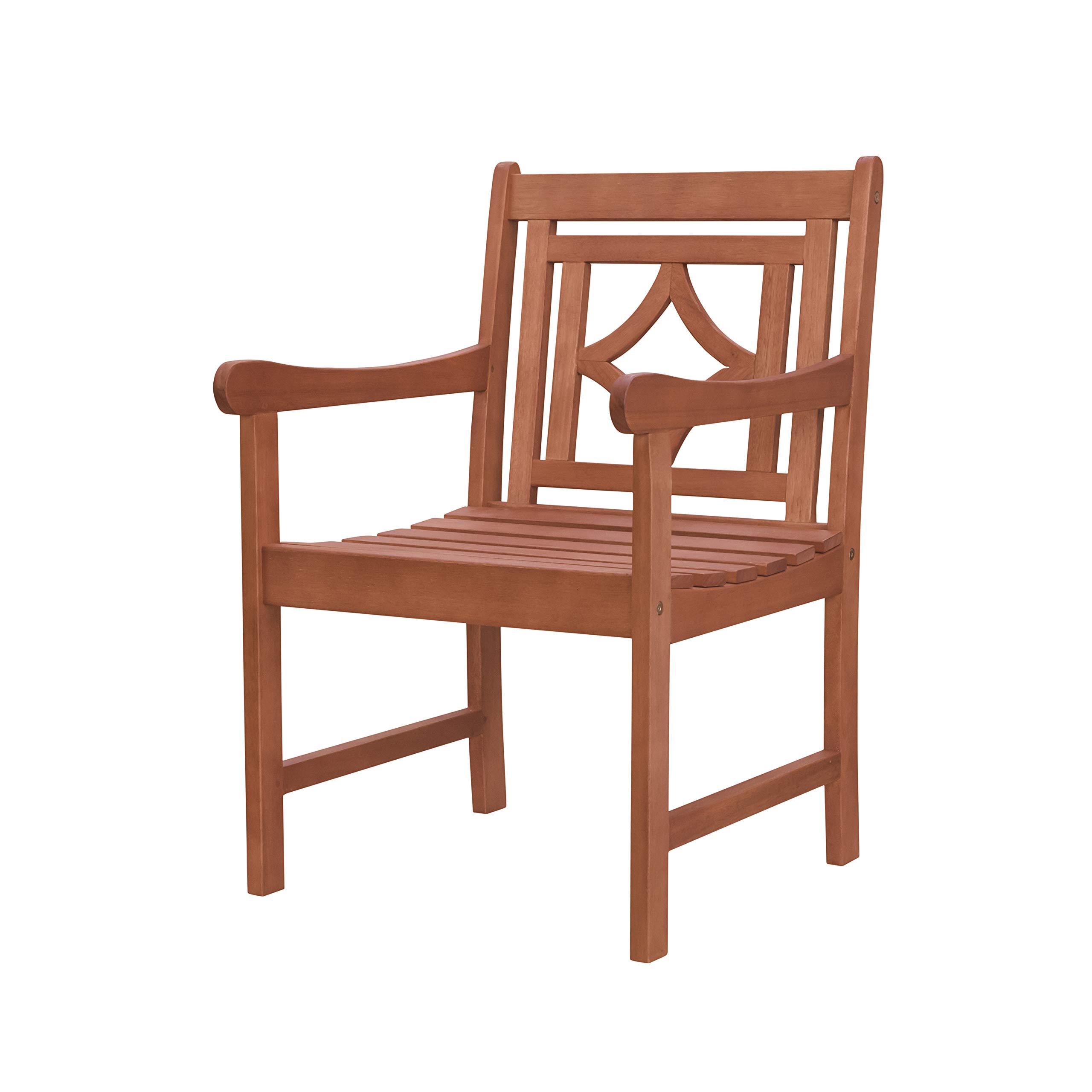 VIFAH V1832 Malibu Outdoor Patio Diamond Eucalyptus Dining Armchair, Natural Wood