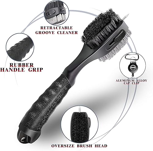 Miniatura 2 de CHAMPKEY PRO Cepillo retráctil para palo de golf - Cabezal de cepillo sobredimensionado con empuñadura de goma suave y limpiador de ranuras
