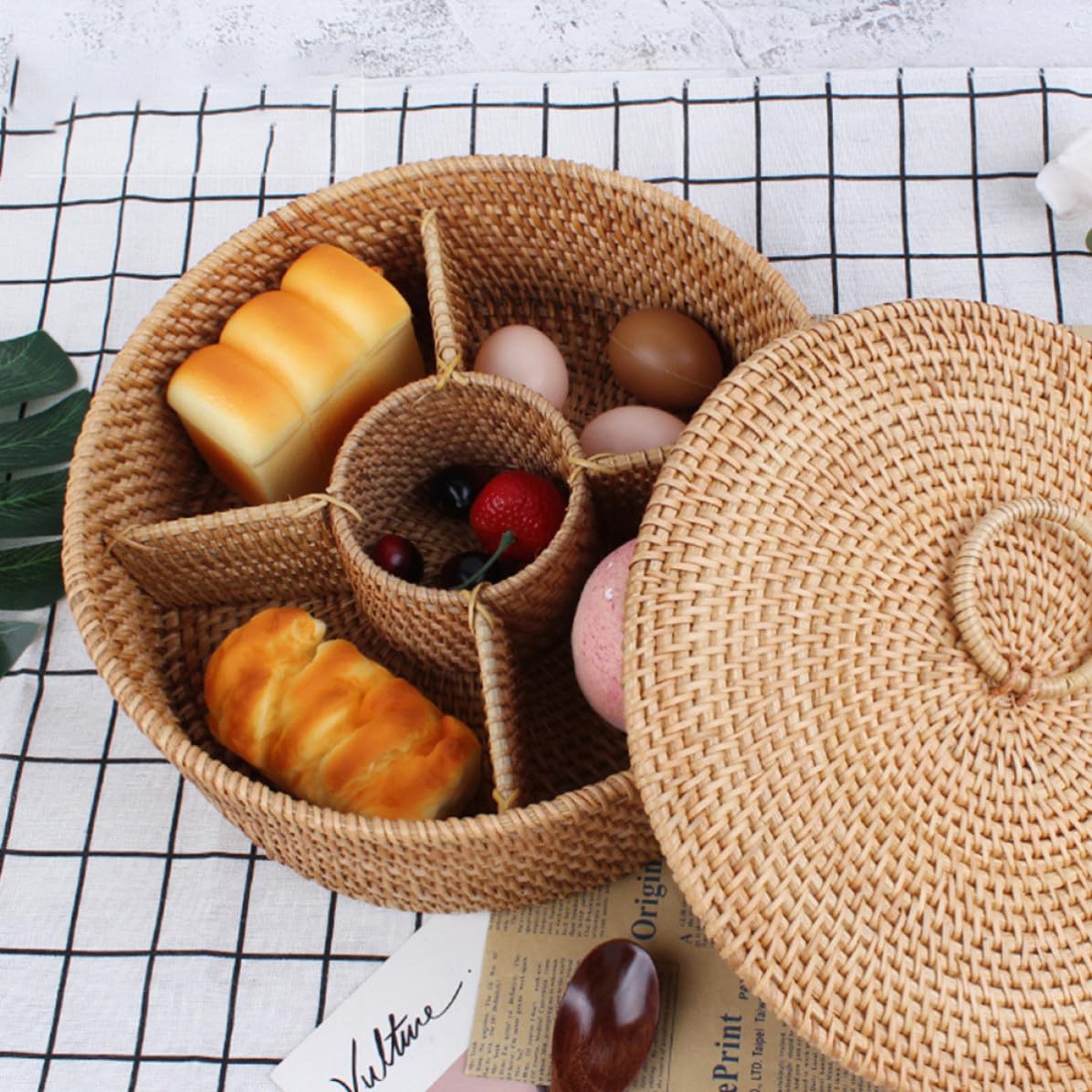 Happyyami Cesto in Legno Marrone con Coperchio, Raffinata Lavorazione senza Sbavature, Stile Vintage per Conservare Snack e Dolci in Casa