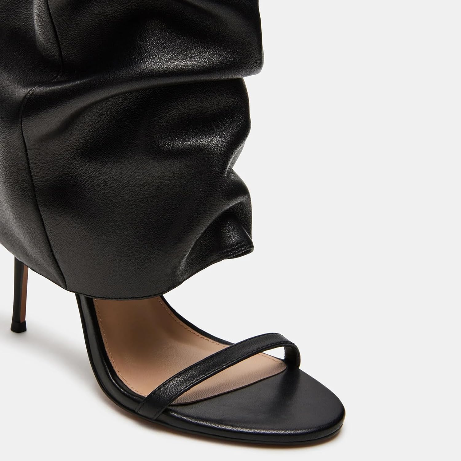 Yishaweiqi Slouched Ruched Knee High Heels for Women Pull On Wide Calf Sandals Round Open Toe Stiletto Heels - Image 6