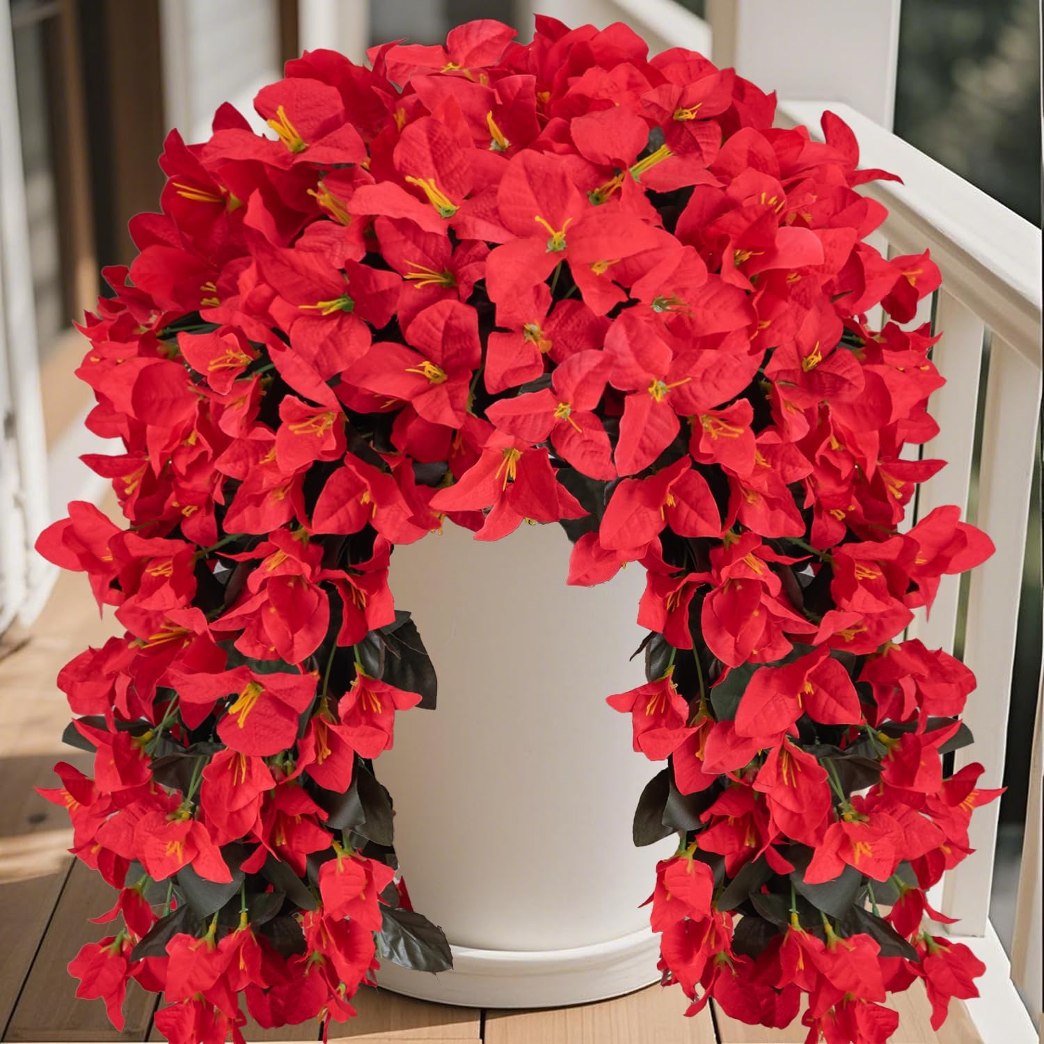 Bougainvillea Artificial Hanging Flowers Plants for Outdoors UV Resistant Faux Trailing Hanging Vine Outdoor Hanging Plants for Front Porch, Balcony, Patio, Outdoor Planter (Red-2PCS) - Image 5