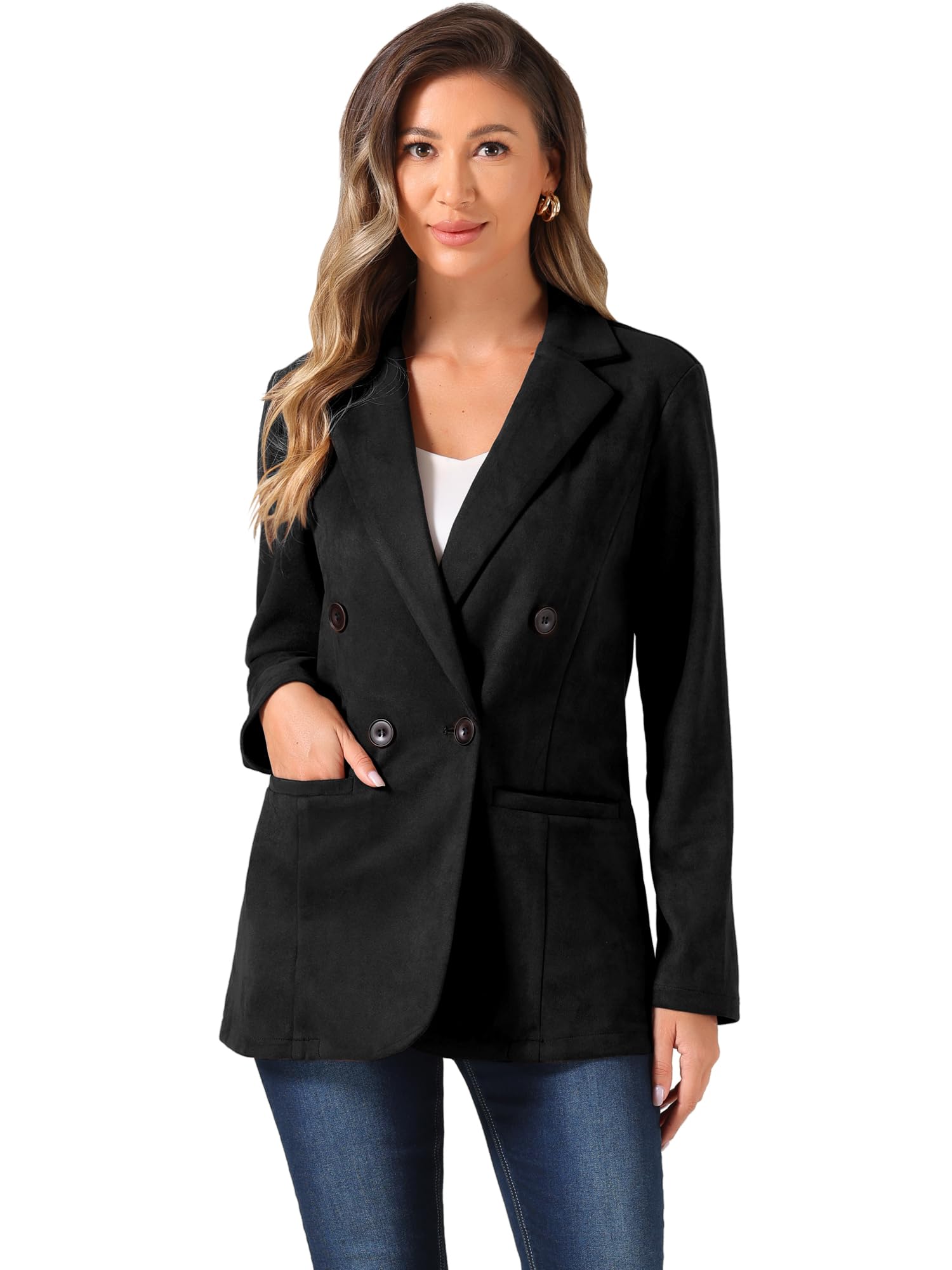 Allegra K Donna Blazer Natalizio in Finta Pelle Scamosciata per Giacca Christmas da Abito Doppiopetto Elegante con Colletto A Bavero di Natale
