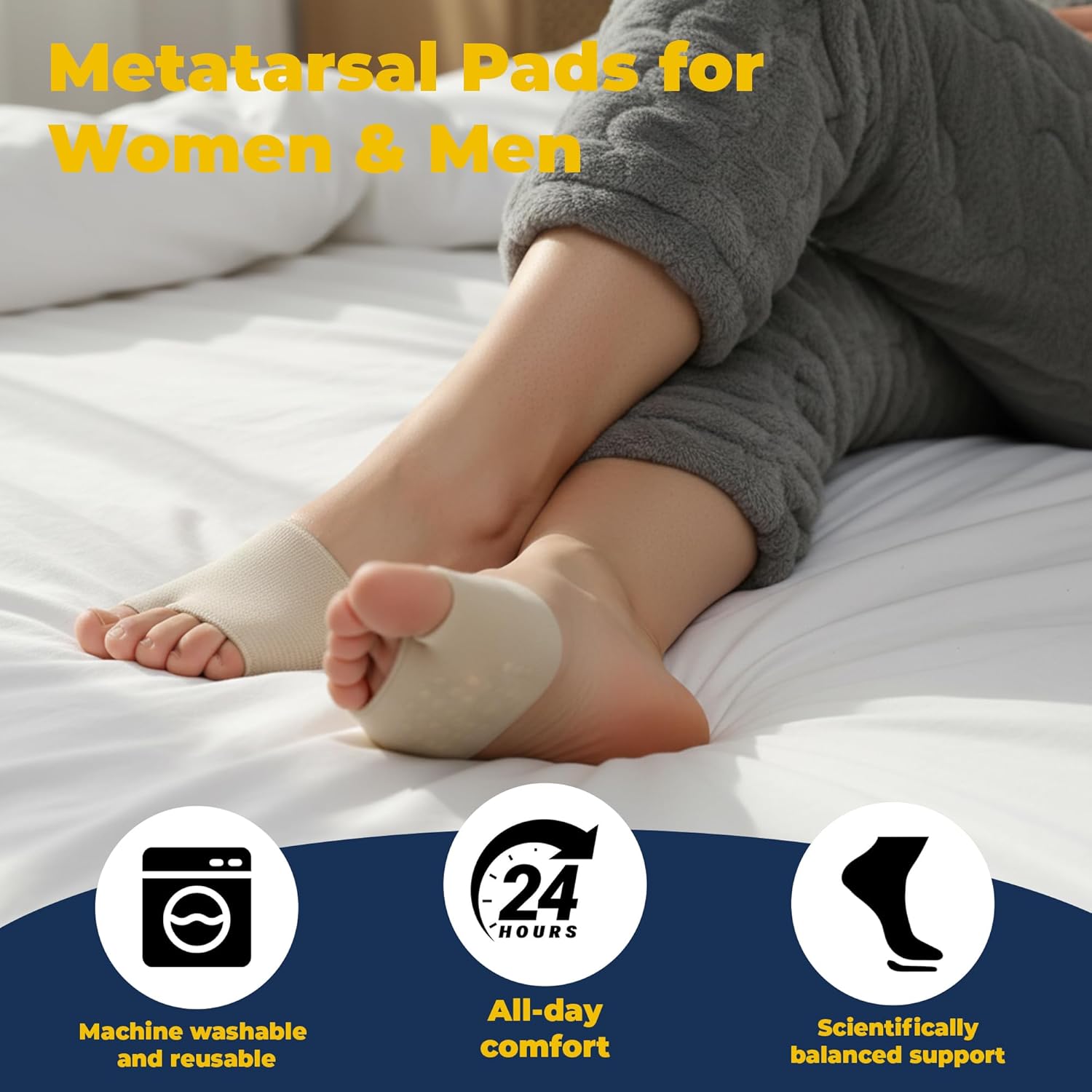 2 PCS Metatarsal Pads for Women and Men - Ball of Foot Pain Relief Cushion with Gel Pad,Foot Pads for Morton's Neuroma & Metatarsalgia Support (Black, OSFA)