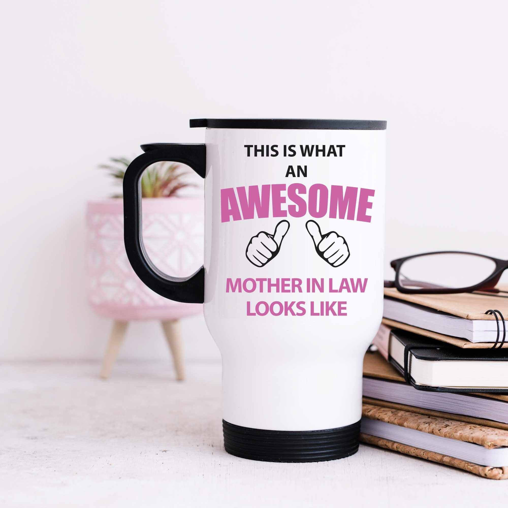 60 Second Makeover Limited Awesome Mother in Law Metal Stainless Steel Travel Mug Flask Cup Present Gift for Mother-in-Law Gifts Mother's Day Presents