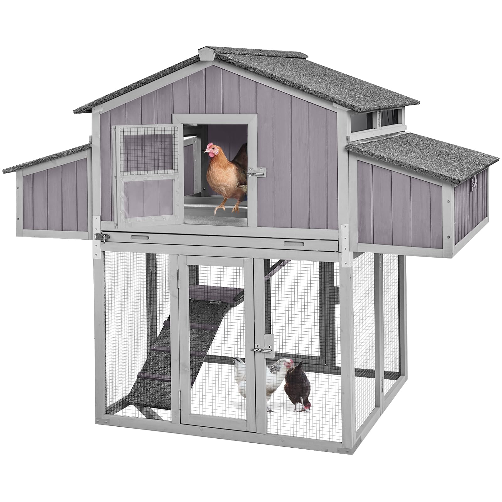 Large Chicken Coop with Unique Folding Design, Outdoor Hen House for 6–8 Chickens, Weatherproof Duck Poultry Cage -Easy to Set Up