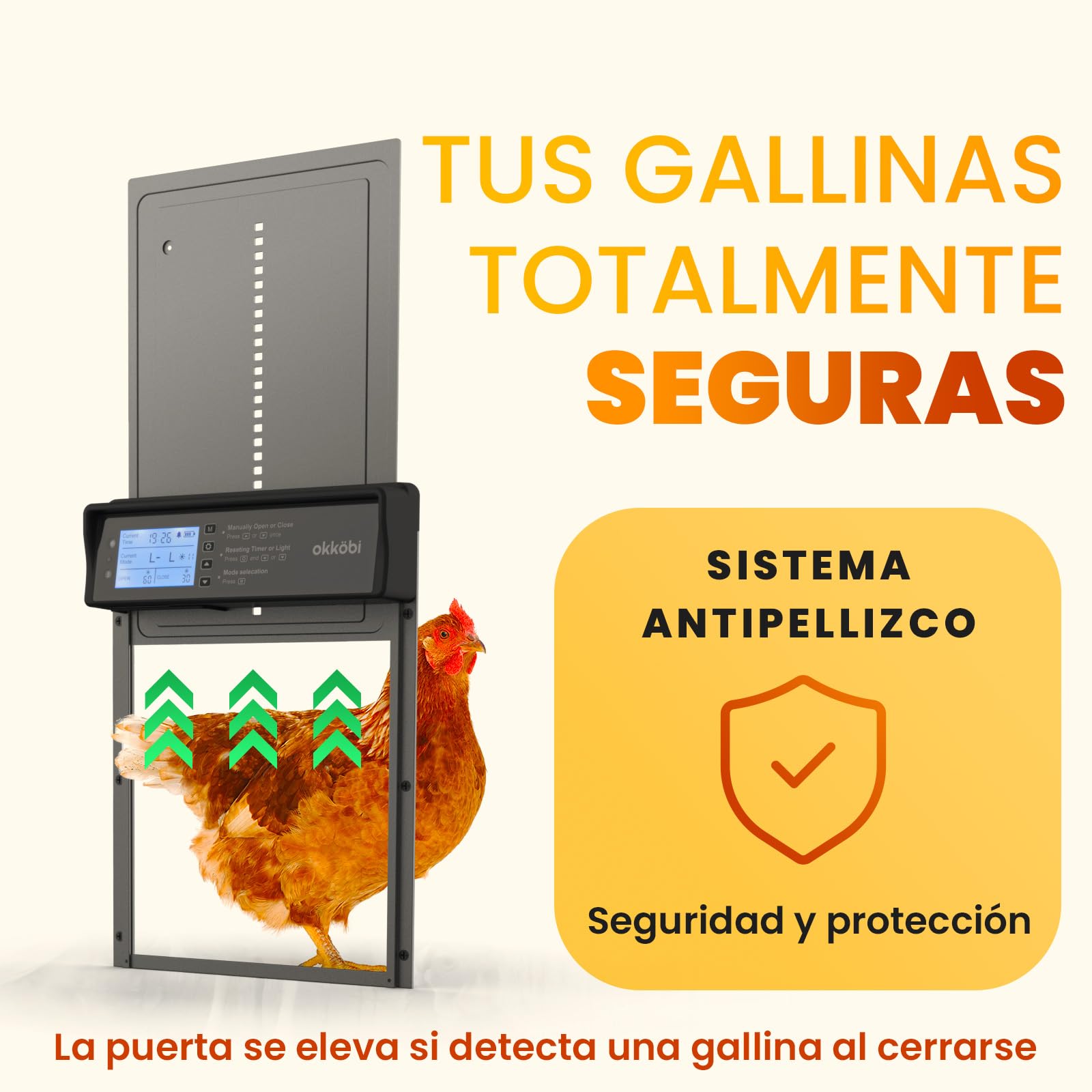 Puerta Gallinero Automatica Solar con Mando a Distancia, Sensor de Luz y Temporizador - Gris