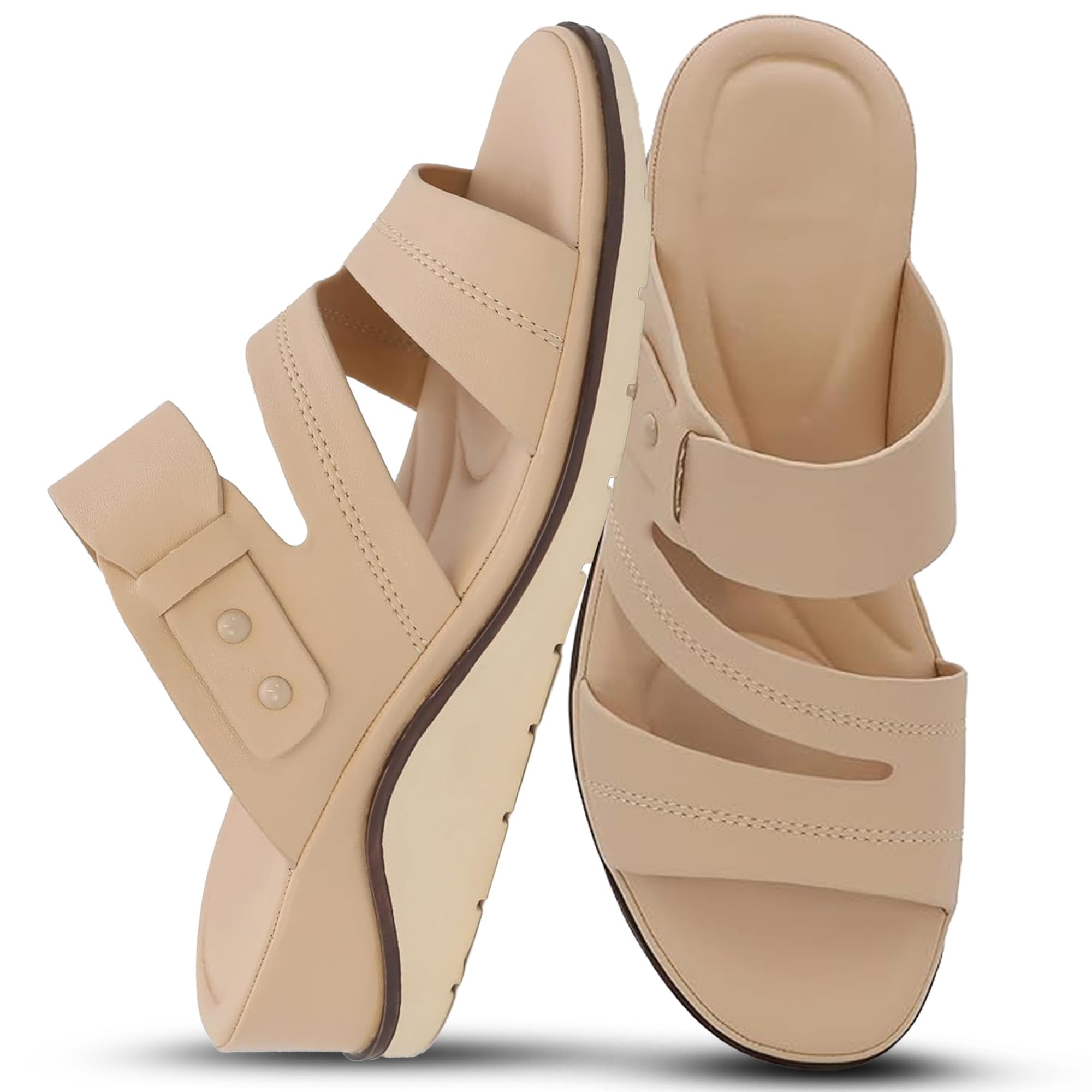 YOKI NOMI-12 Wedge Platform Sandals - Comfortable Wedge Sandals for Women with Double Strap and Open Toe Cushioned Footbed
