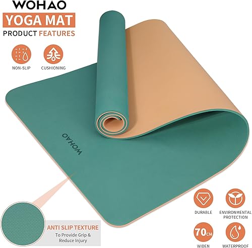 Miniatura 2 de Extra Thick 8mm Yoga Mat, 72"x28" Non Slip Exercise Mat, Reversible 2-Sided Dual Color Premium POE Material, with Carrying Strap for Yoga, Pilates,