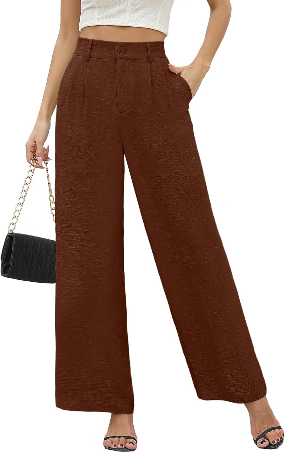 CZYINXIAN Women's Casual High Waisted Wide Leg Pants Flowy Business Work Casual Pants with Pockets