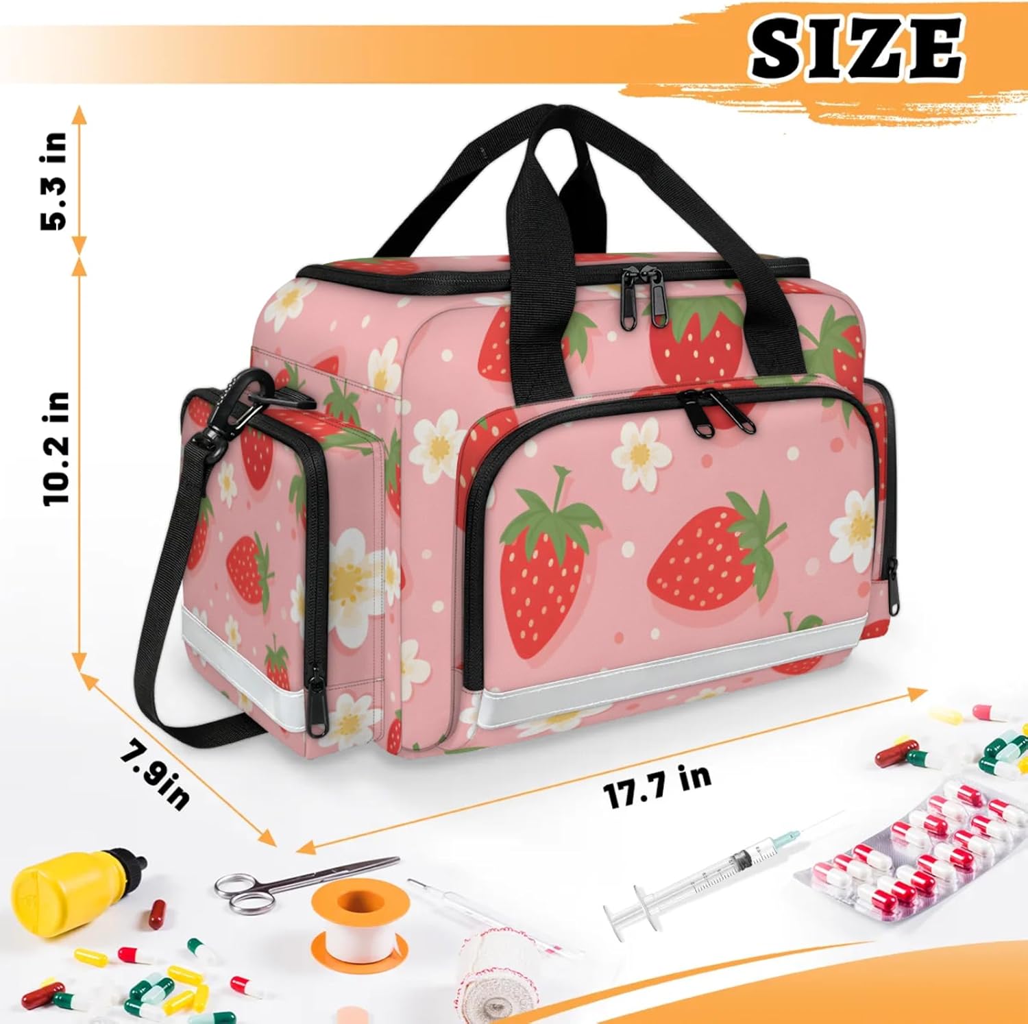 First Aid Bags Empty, Strawberry Flowers Emergency Bag First Aid Kit Multiple Compartment Kit Carrier On Call Trauma Bag for Paramedics Emergency Medical Supplies Kit