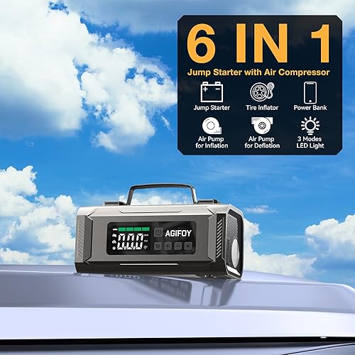 Miniatura 2 de Arrancador portátil de coche con compresor de aire, cargador de batería de coche 6 en 1 2500 A (todo gasolina8.0L diesel), inflador de neumáticos de