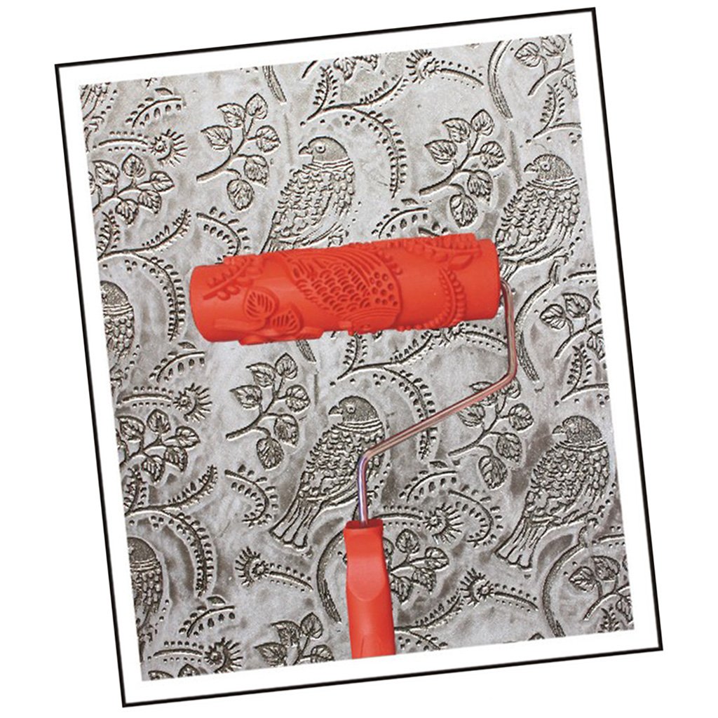 Maison Bricolage Accessoire 7" Fleurs Et Oiseaux Rouleau De Peinture Avec Poignée En Plastique Pour La Décoration Murale