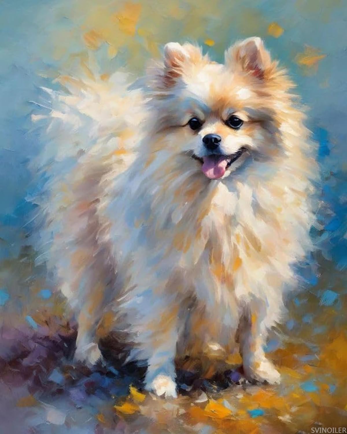 SVINOILER Dog Art Paint by Numbers for Adults Beginner, Pomeranian Paint by Number Kits on Canvas, 40x50cm, Without Frame