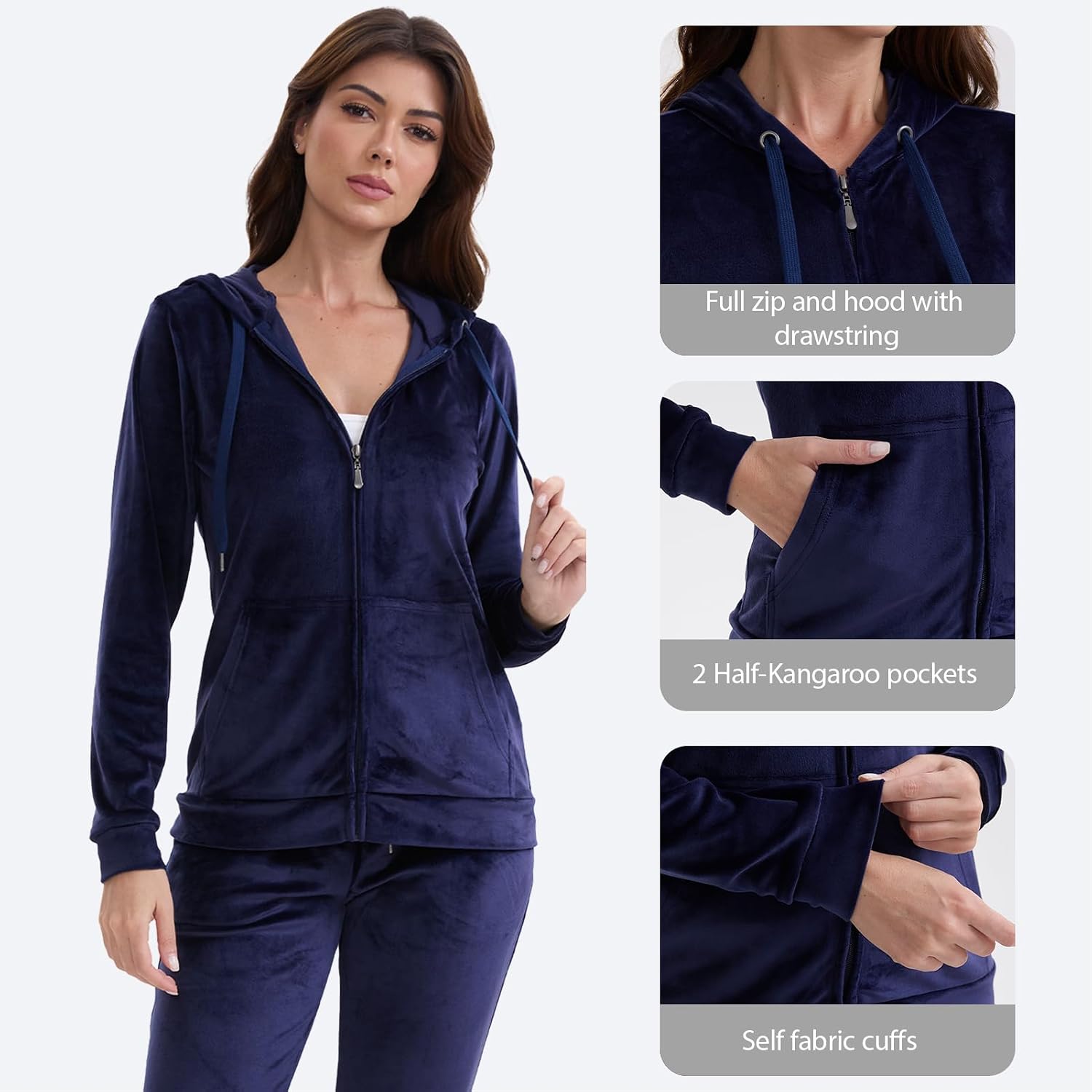 Mindtower Womens Velour Tracksuit Sets 2 Piece Velvet Jogging Suits Sets Full Zip Hoodie Sweatsuit and Casual Sweatpant
