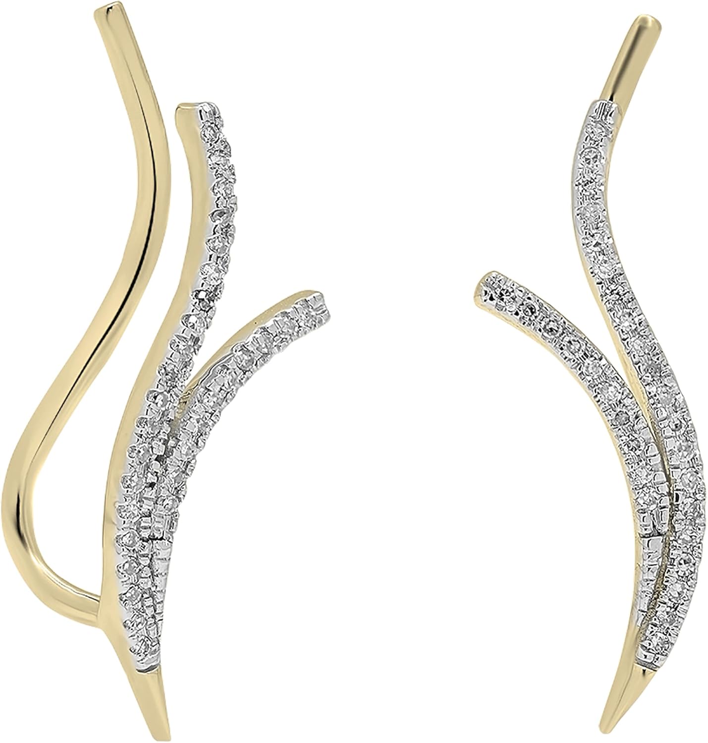 Dazzlingrock Collection 0.20 Ctw Round White Natural Diamond Crawler Climber Earrings for Women in 18K Real Solid Gold