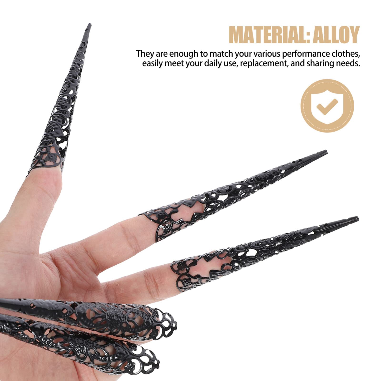 5-Piece Set Finger Nail Tip Claw Rings,Floral Nail Tip Claw Rings Ancient Queen Costume Fingertip Decor for Halloween Women Cosplay Costumes - Image 2