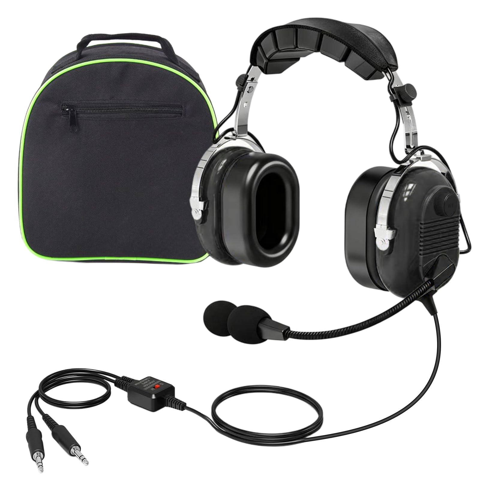 aviation headset pilot noise cancelling headphones, black