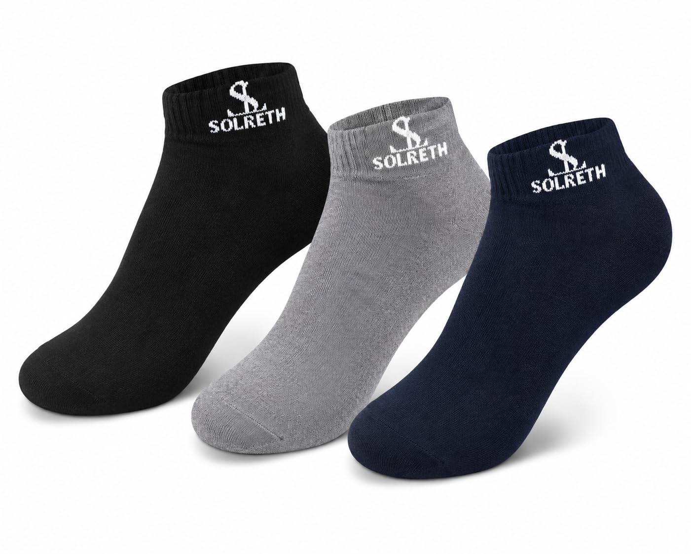 Ankle-Length Cotton Socks for Men, Navy Blue, Light Grey and Black, Reinforced Heel and Toe, Everyday Comfort, Gym, Sports, Casual Wear, Pack of 3-image-43