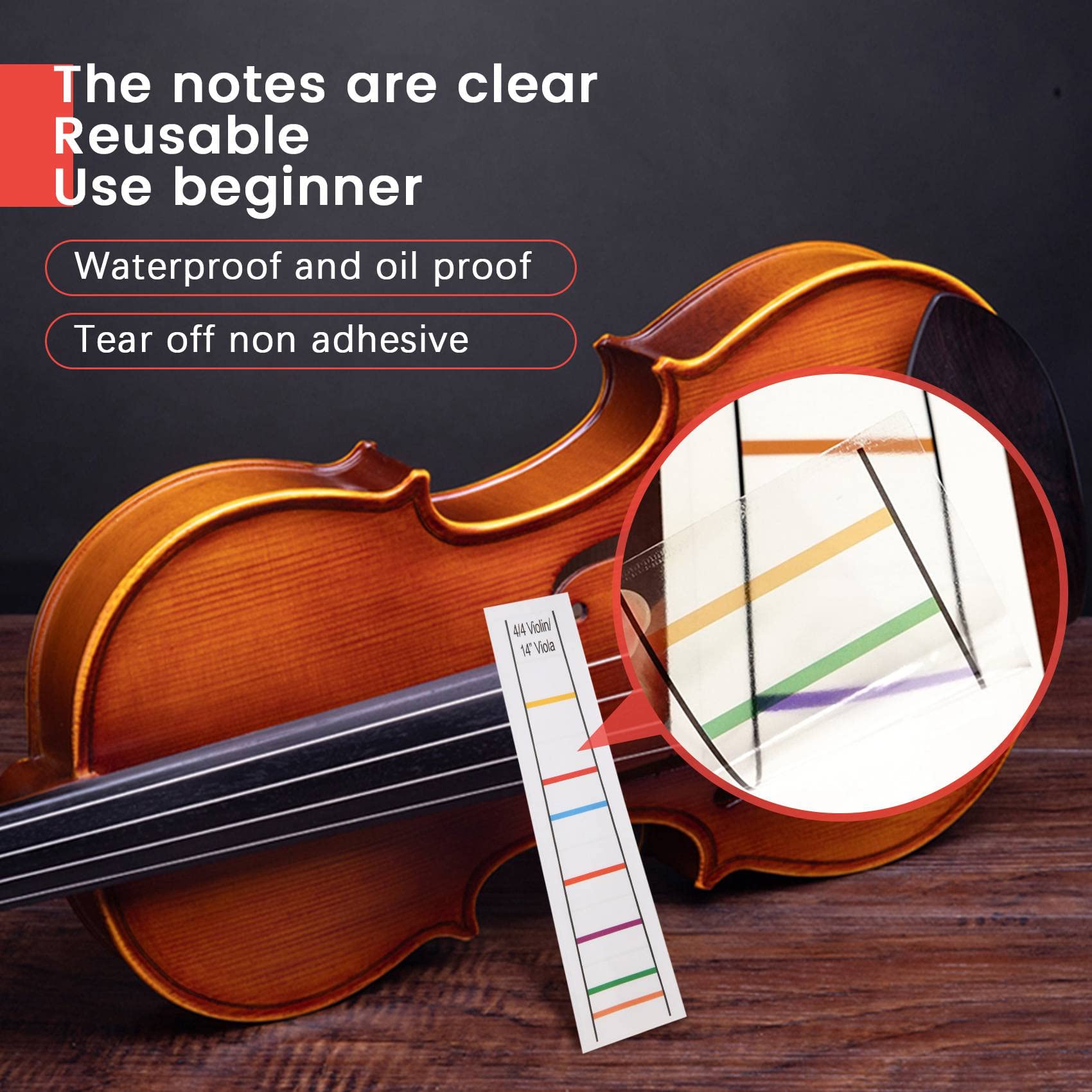 QuirkyLiving 4/4 Violin Fretboard Sticker Fingerboard Marker Fiddle Learn Note Chart Tape 2Pcs, Transparent & color, Full size - Image 4