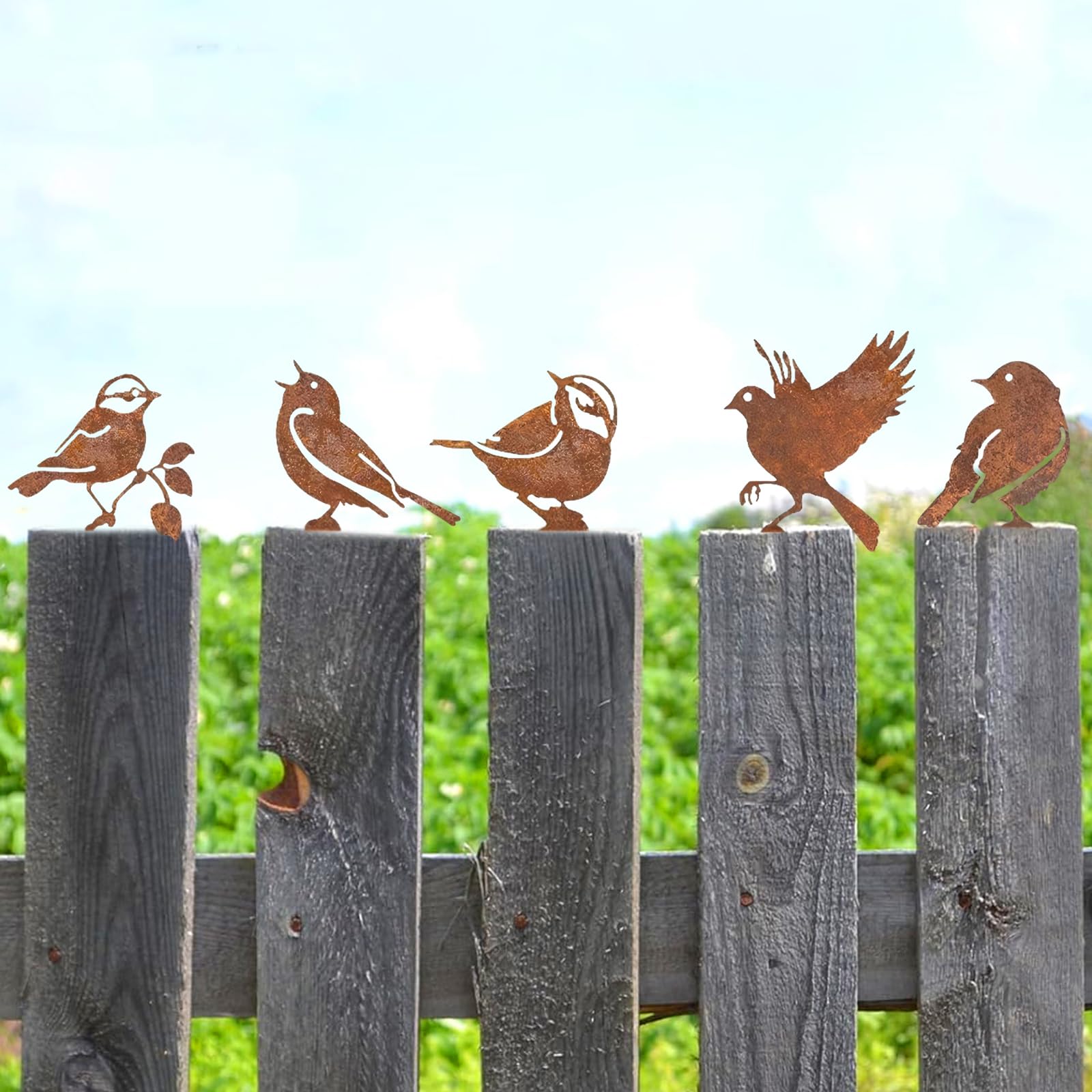 5 Pcs Metal Bird Garden Ornaments,Fence Toppers Rusty Birds Garden Decorations, Garden Fence Decorations - Image 3