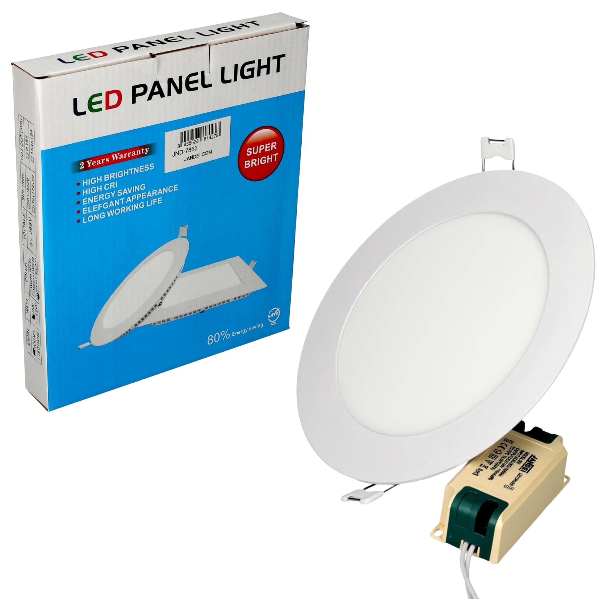 Jandei - Downlight LED Panel Extraplano Redondo, Iluminación 9W, Interior para Oficina, Pasillos, Casa, Taller (Blanco Frío 6000K), Fuente de Alimentación incluida. Ahorro de energía.