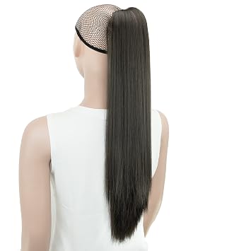 IMISSU Thick Straight Jaw Claw Ponytail Hair Pieces Extensions Pony Tail Clip in Hairpiece 24 Inches Straight Black Brown