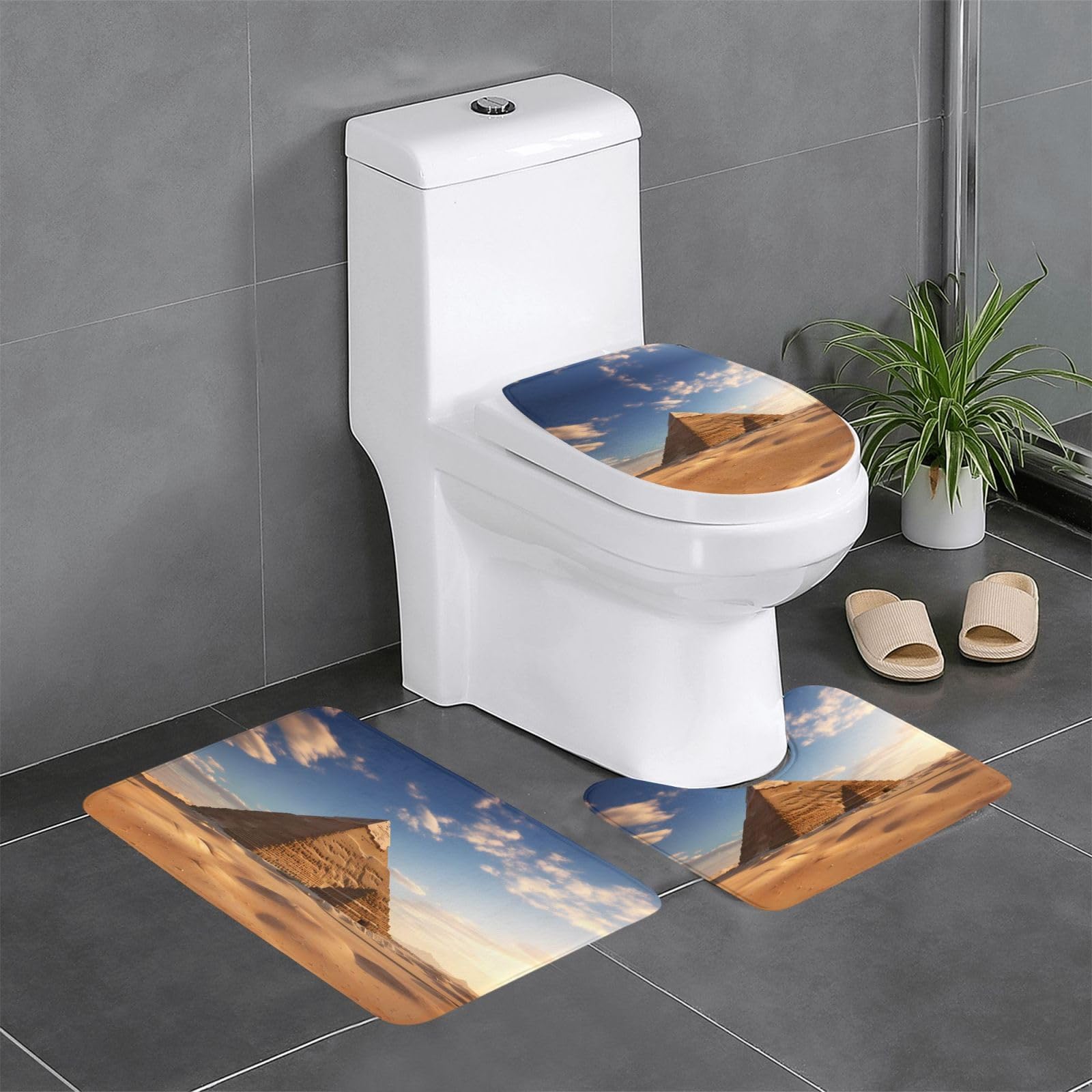 Ensemble de 3 tapis de bain pyramide égyptienne aux finitions soignées et absorbantes