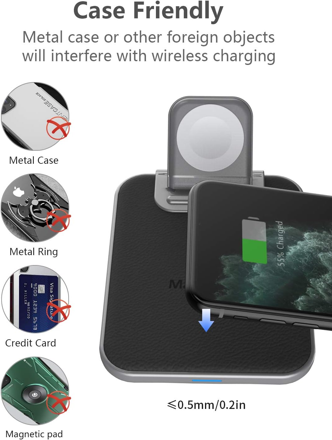 Buy 1 get 1 Mangotek Wireless Charger iPhone and Watch Charging Station, 3 in 1 Apple Watch and AirPods Multiple Devices Fast Charging Stand Pad Mat Dock for iPhone 13 12 11 Pro Max 7 8 SE X XS XR iWatch