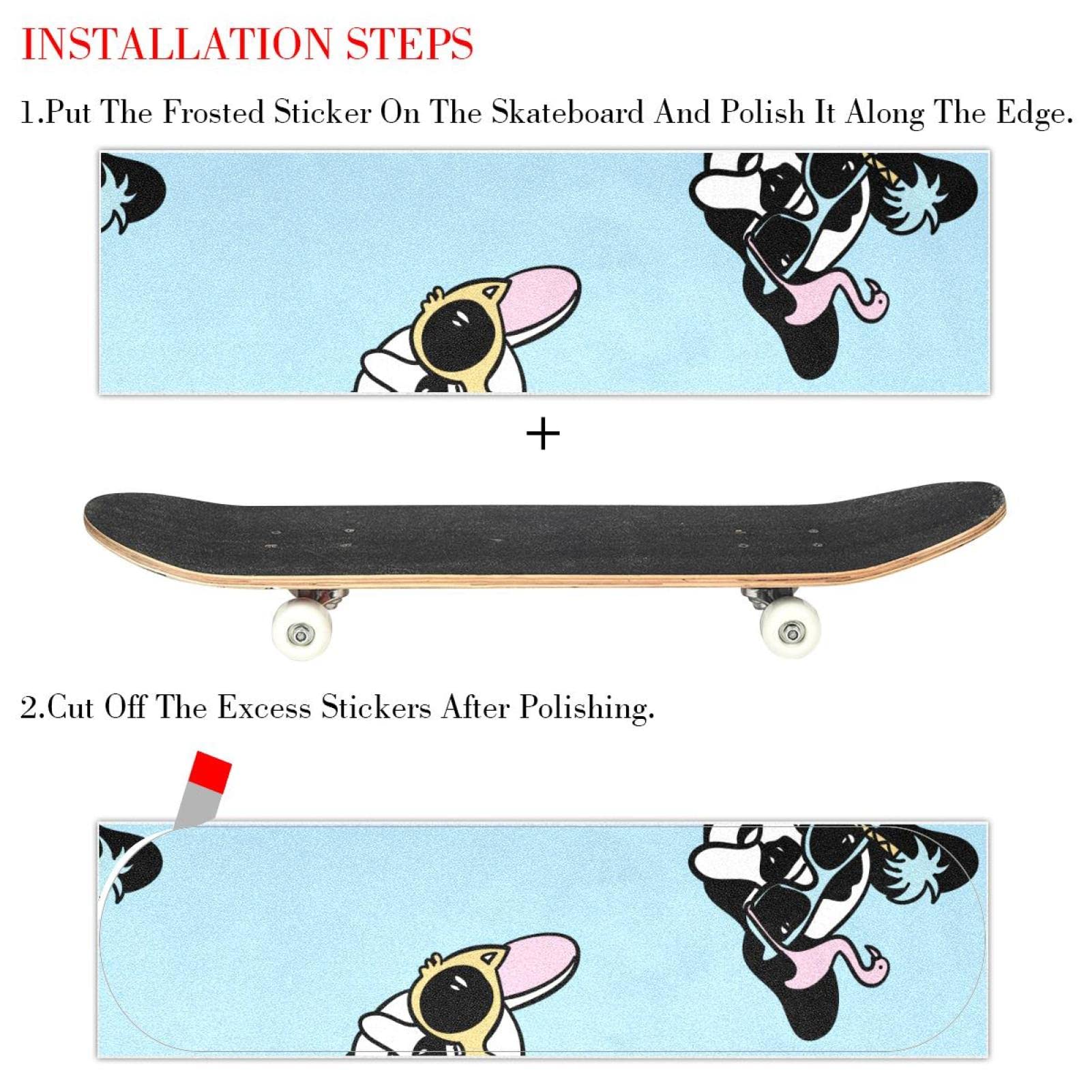 2 x Skateboard-Griptape mit Hund und Brille, Schleifpapier, Longboard-Aufkleber, Scooter, Deck, Sandpapier