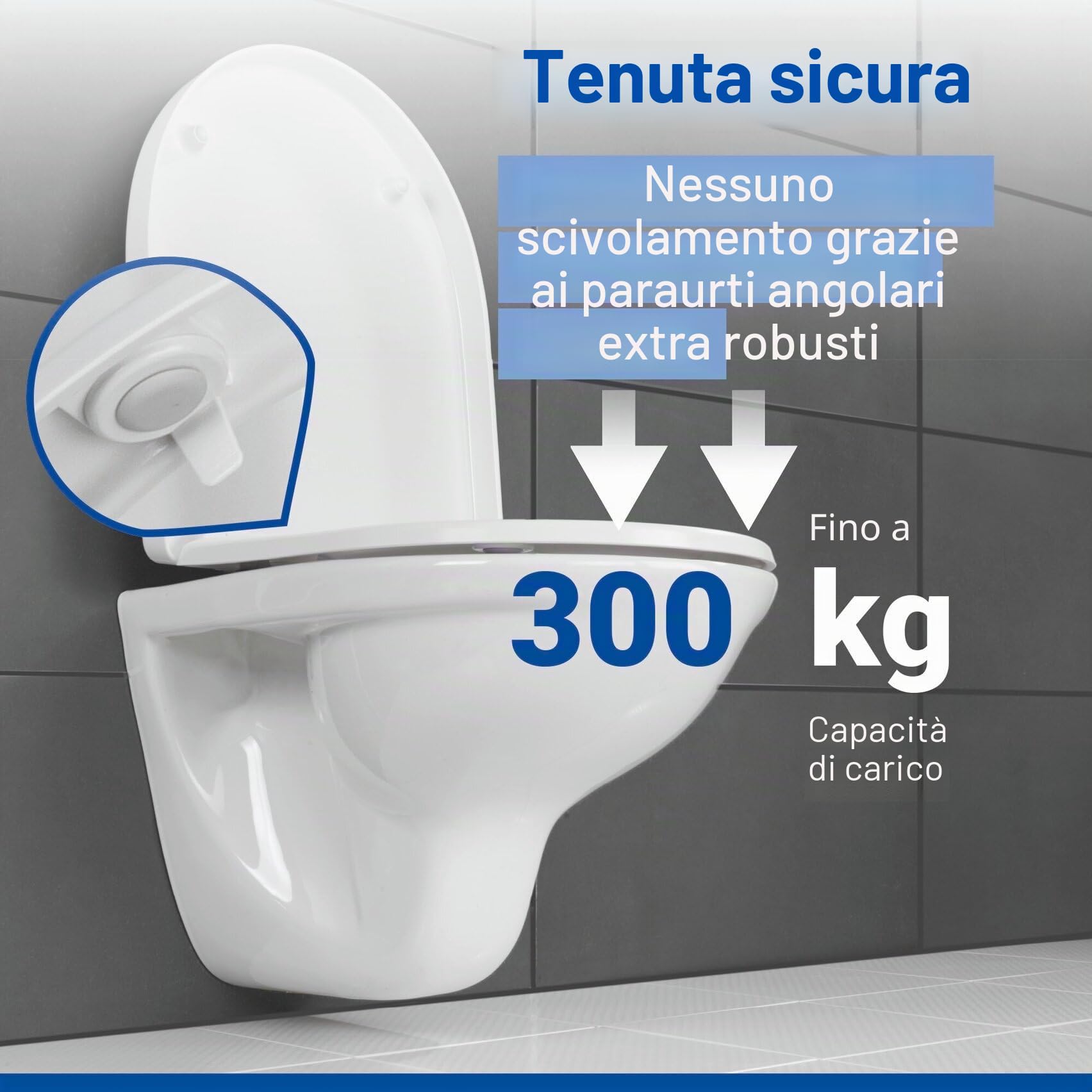 WENKO Copri water Sindia fino a 300 kg, abbassamento automatico Easy-Close e attacco in acciaio inossidabile igienico Fix-Clip a 1 pulsante, plastica infrangibile Duroplast, 36,5 x 46,5 cm, bianco