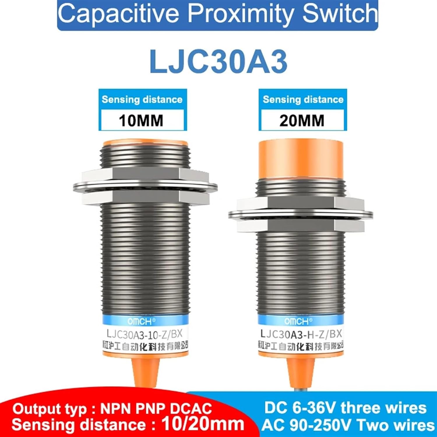 LJC30A3 DC 6-36V M12 Three-Wire NPN PNP NO NC 10/20mm Sensing Distance Capacitive Proximity Switch Sensor (Color : DC PNP NO, Size : 20MM Distance)