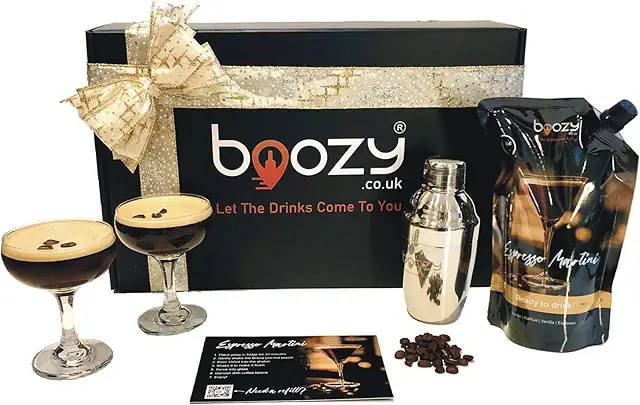 Espresso Martini Kit: Boozy Cocktail Shaker Set with Glasses & Premix