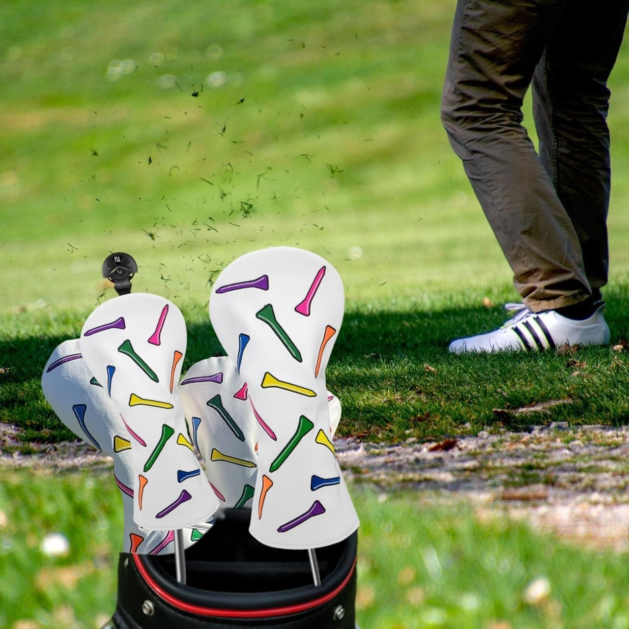 ROYMADE Golf Club Covers Set Colorful Tees Design Driver Covers Fairway Wood Cover Hybrid Cover Leather Golf Wood Head Cover