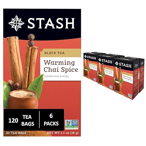 Stash Tea Chai Spice Black Tea, 6 cajas con 20 bolsas de té cada una (120 bolsas de té en total)