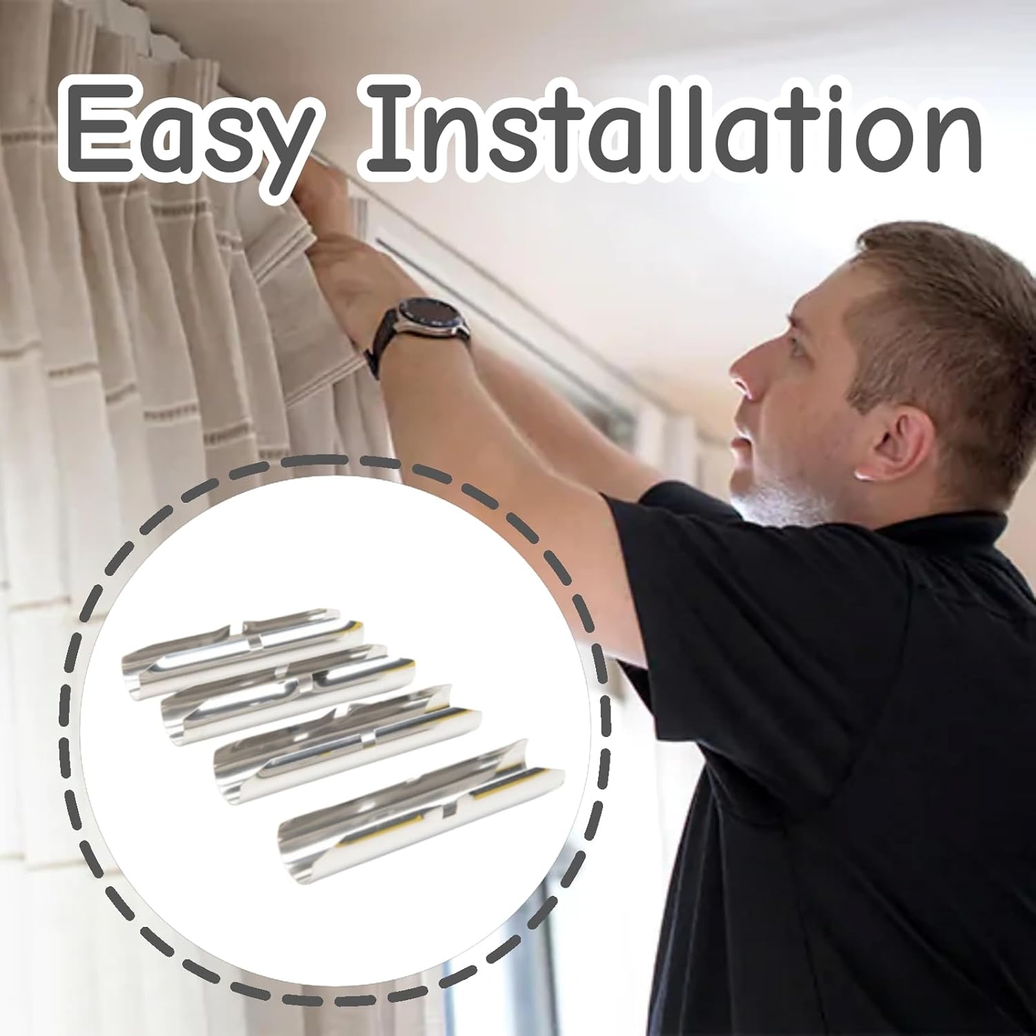 4 PCS Curtain Rod Connector Stainless Steel Roman Pole Joiner Joint for Bracket Shower Rod in Home Bedroom Living Room