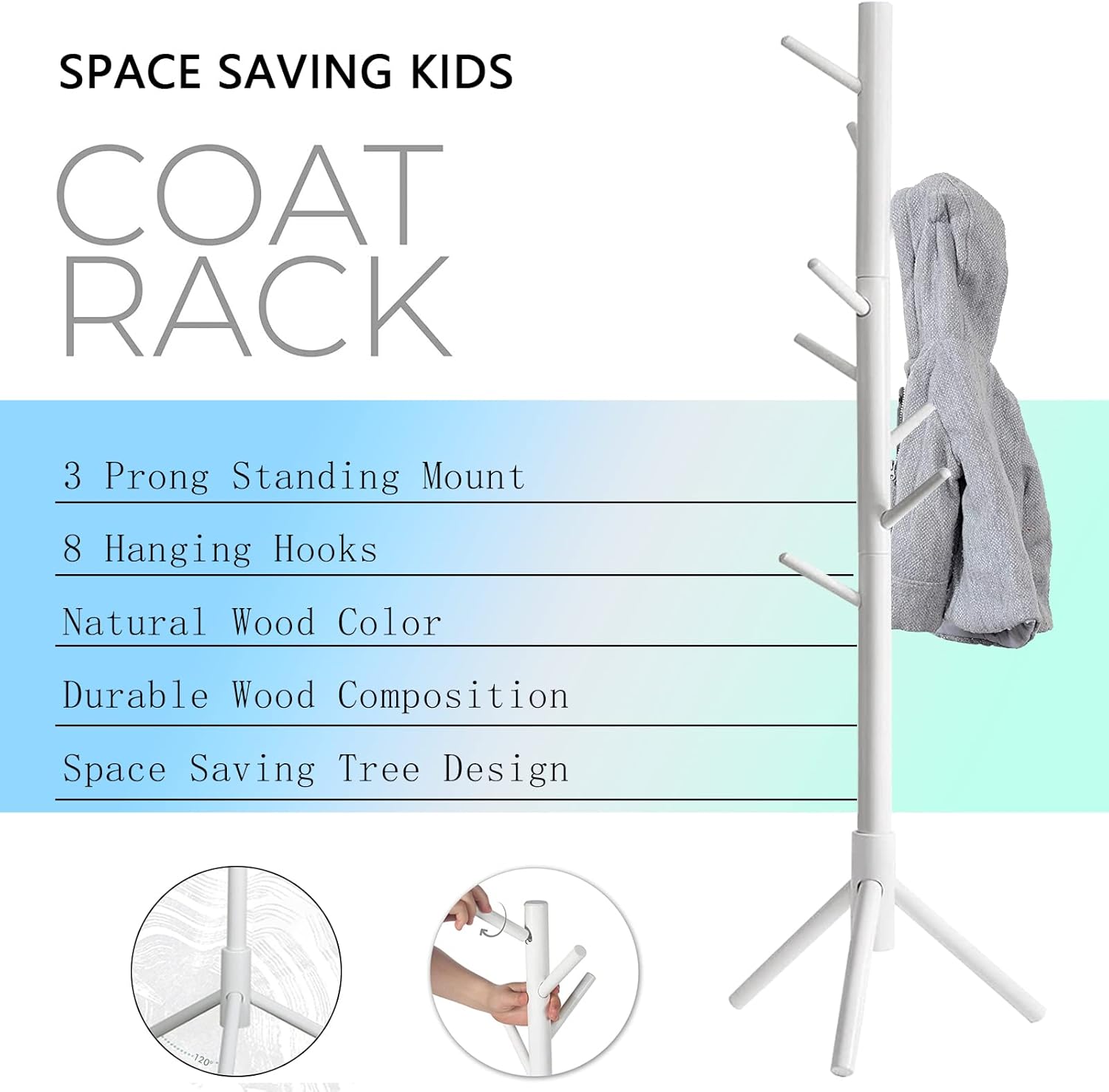 OYI Kids Coat Rack Clothing Coat Tree Sturdy coat rack Freestanding Kids Coat Hanger Stand No Tools Required Easy to Assembly Children Clothes Hat Bag Organizing in Room Entryway (white)