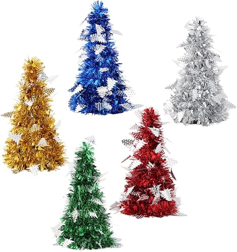 Gadpiparty 5 piezas de adorno de escritorio artificial para árbol de Navidad, árbol de Navidad metálico, árbol de Navidad, árbol de Navidad,