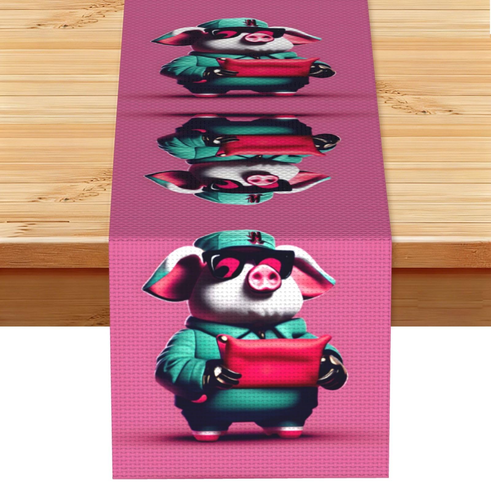 piggy Printed Kitchen Table Runner 13x72, Faux Linen Style Decor for Home Wedding Banquet Fireplace