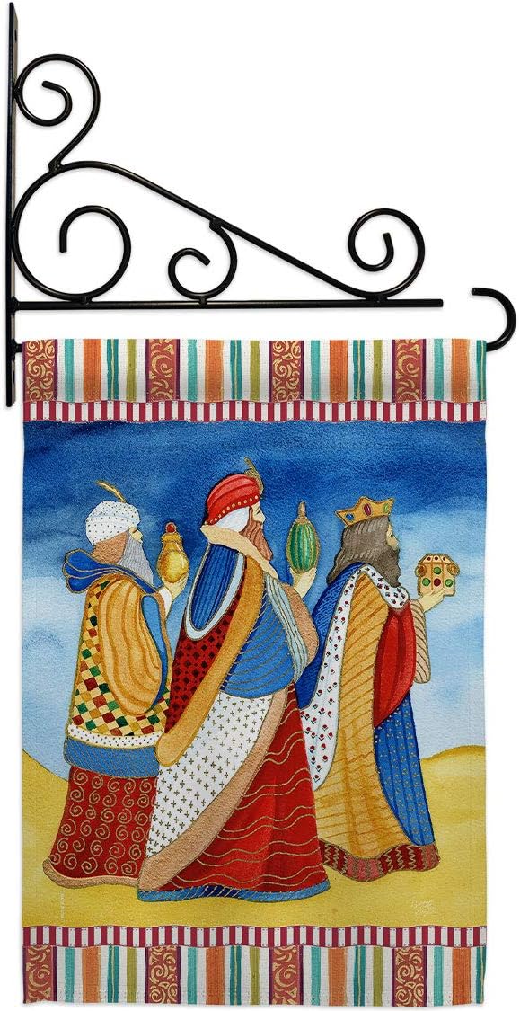 Three Wise Men Garden Flag Set Wall Holder Wintertime Kings Star Baby JesusSeason Christian Small Decorative Gift Yard House Banner Made In USA 13 X 18.5