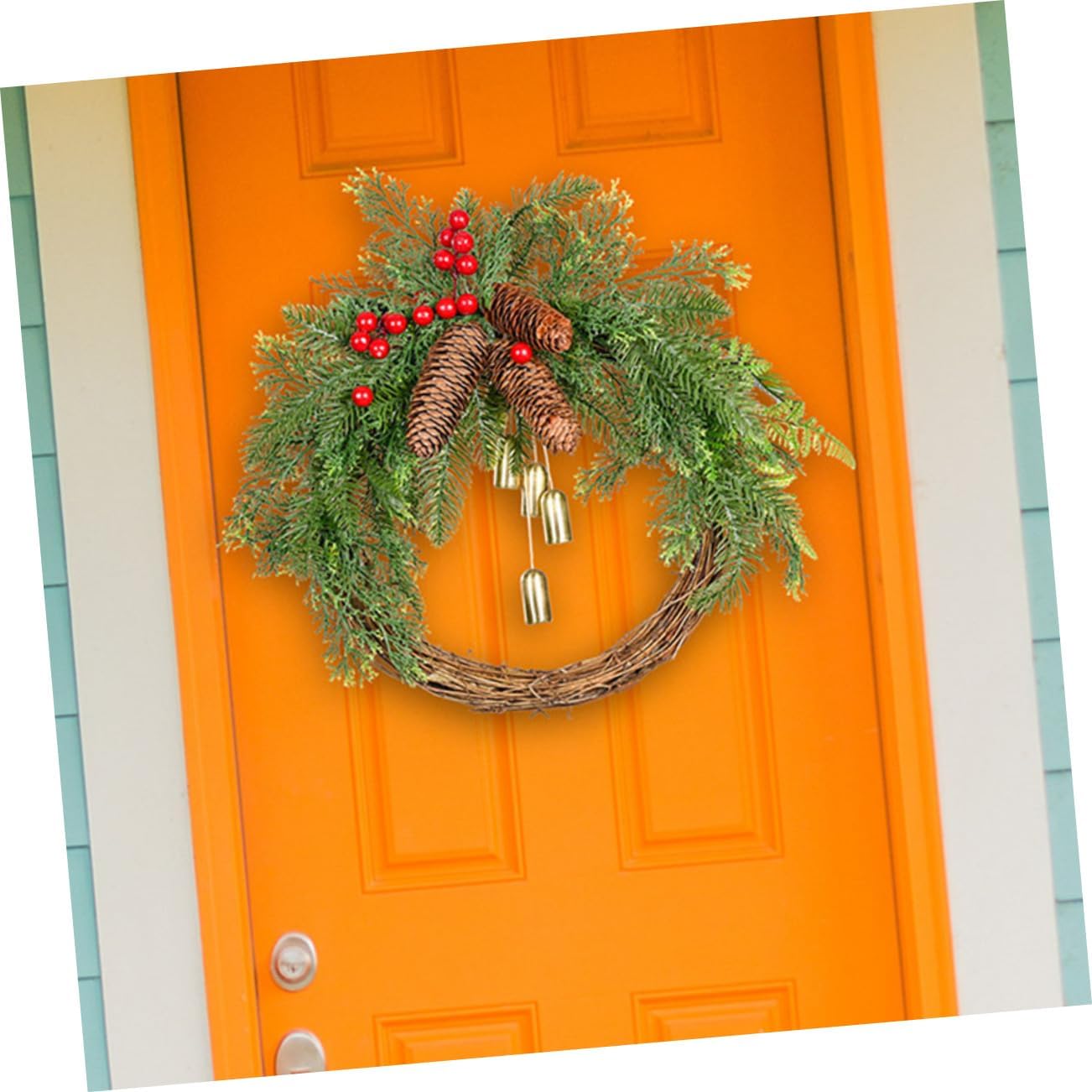 ORFOFE Lifelike Christmas Bell Garland Wreath Decor Realistic Berries for Holiday and Home Wall Hanging for Front Door Porch and Festive Gatherings