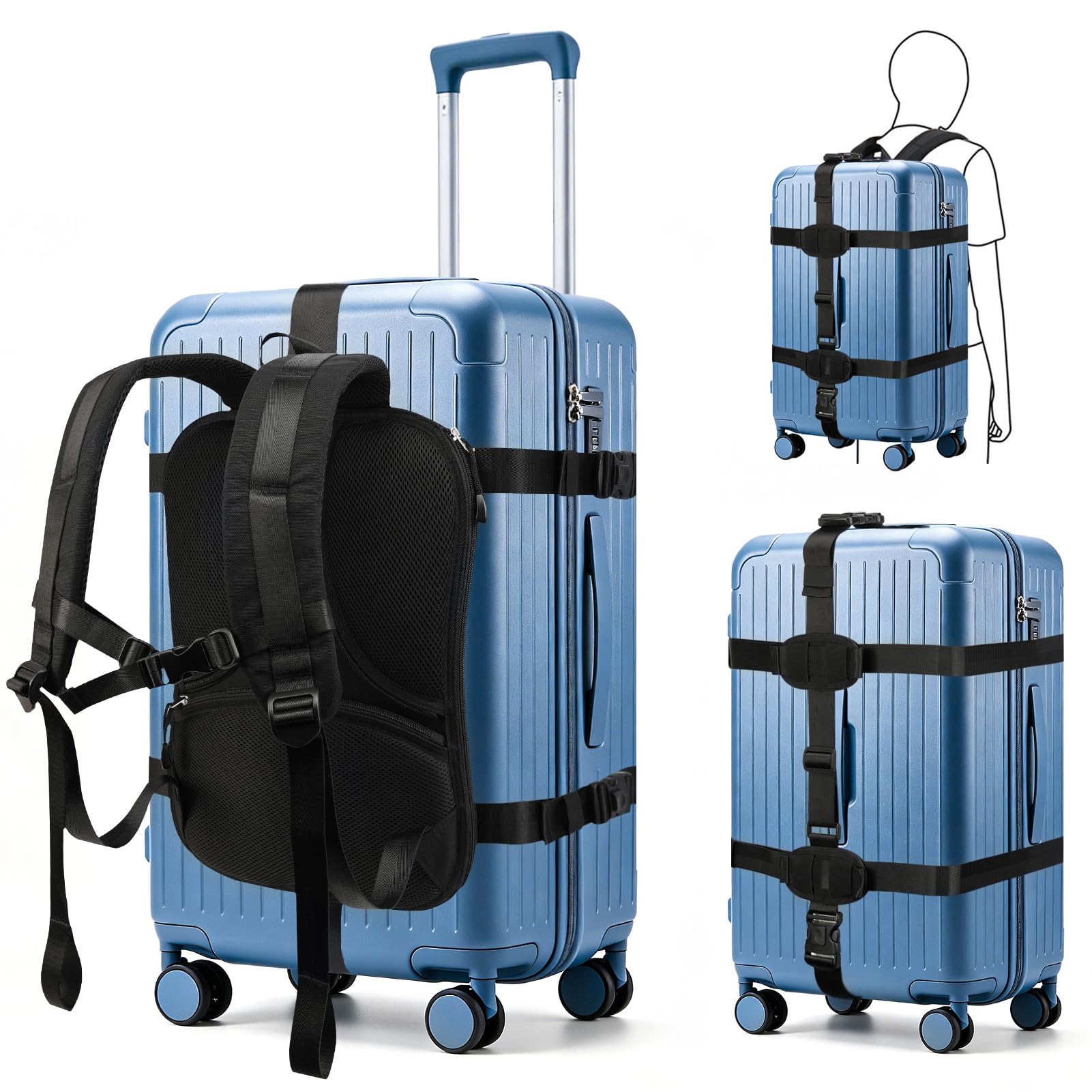 Heavy-Duty Backpack Carrying Straps System for 22-30 Inch Suitcase Luggage Hardcase for Adventure Travel Cobble Stone Streets Stair - L
