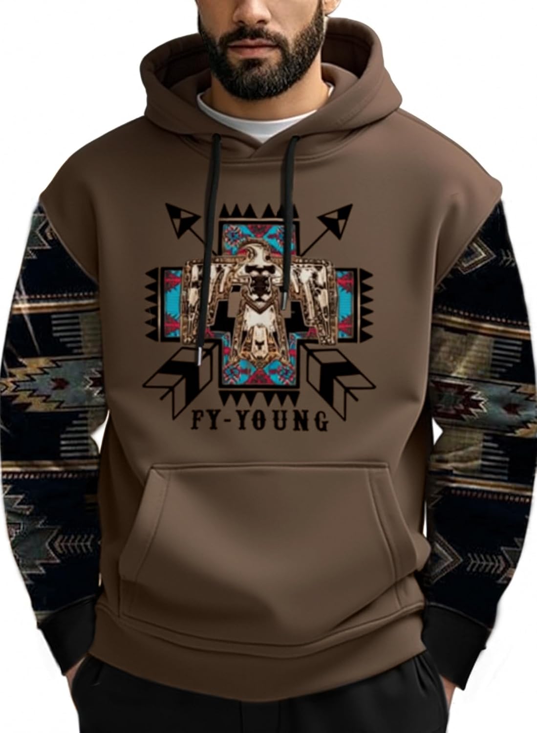 Hoodies for Men Western Cowboy Hooded Sweatshirt Fashion Print Graphic Hoodie Outdoor Workout Pullover with Pocket - Image 5