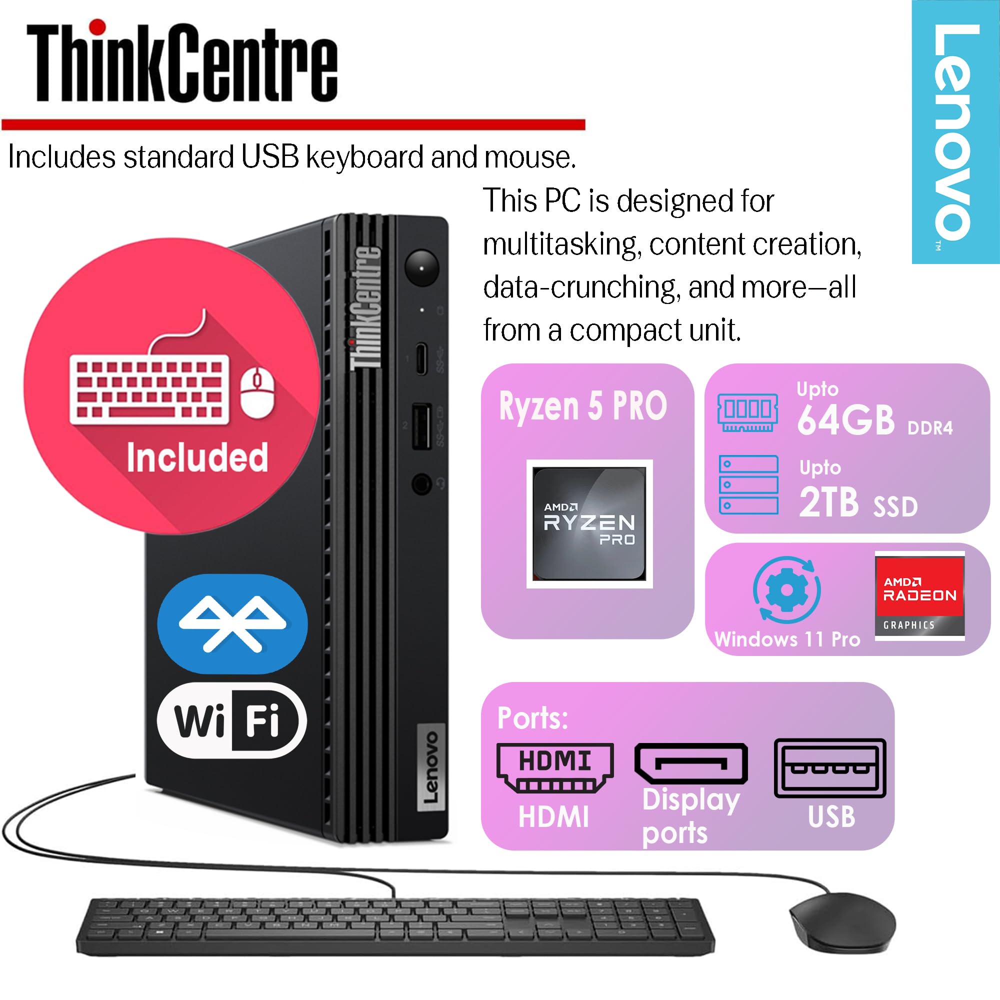 Amazon.com: Lenovo ThinkCentre Mini PC, Ultra-Fast AMD Ryzen 5 PRO