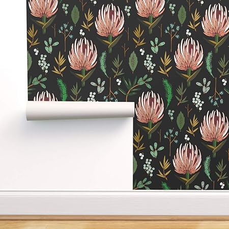 Spoonflower Peel And Stick Removable Wallpaper Protea Botanical Floral Study Black Large Scale Leaf Flower Botany Print Self Adhesive Wallpaper 12in X 24in Test Swatch Amazon Com