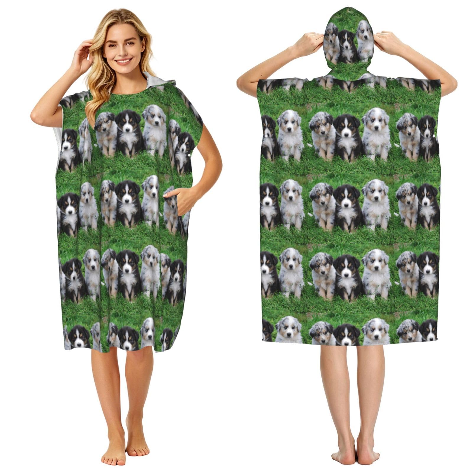 Poadnly Australian Shepherd, Adult Hooded Beach Towel 90 x 110 cm,Changing Bath Robe, Surf Poncho Towel For Women Men