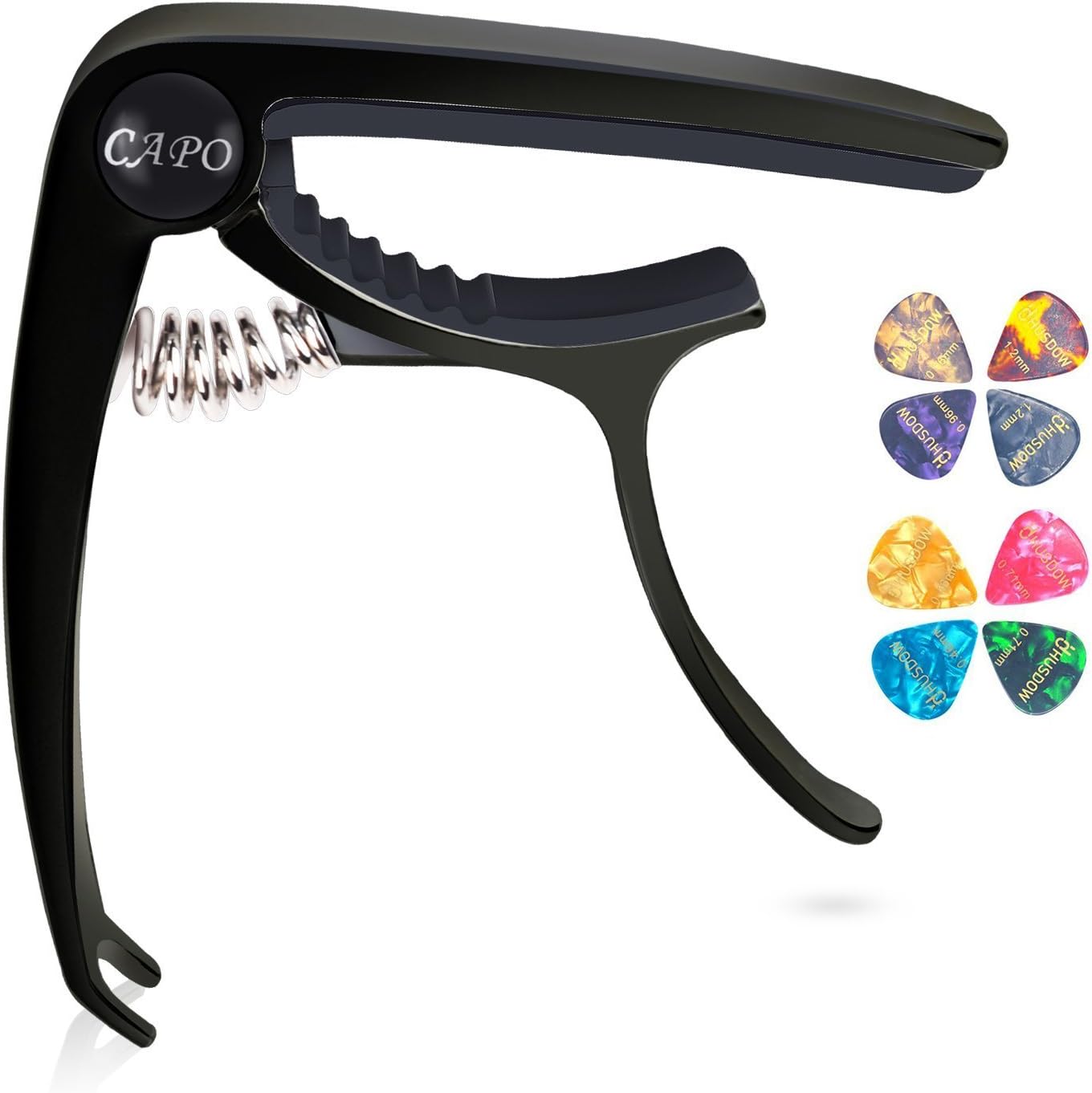 HusDow Guitar Capos, Spring Capo for Acoustic and Electric Guitar Ukulele with 8pcs Guitar Picks (Black)