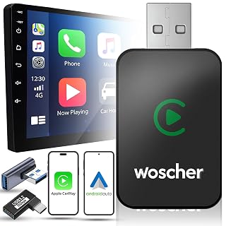 WOSCHER 2in1 Airlink Wireless Carplay Adapter|Android Auto Adapter for Car |Convert Wired to Wireless,Bluetooth Connectivity for Cars, OEM Installed Wired Android Auto/CarPlay (Black)| 2 Yrs Warranty - Amazon product rated Grade B