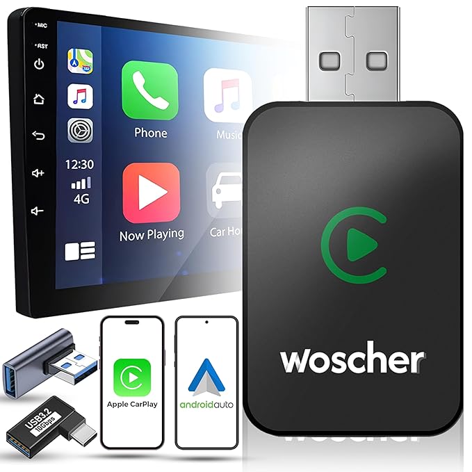 WOSCHER 2in1 Airlink Wireless Carplay Adapter and Android Auto Adapter for Car |Converts Wired to Wireless, Bluetooth Connectivity, Only for Cars with OEM Installed Wired Android Auto/CarPlay (Black)