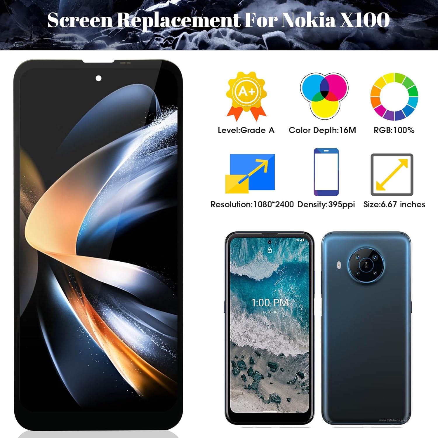 for Nokia X100 Screen Replacement for Nokia X100 5G LCD Display for TA-1399 Touch Screen Digitizer Replacment Assembly Repari Parts