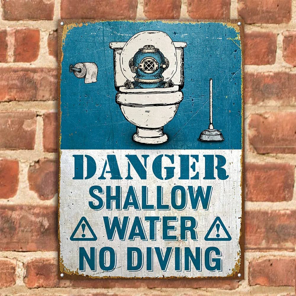 No Diving Shallow Classic Metal Sign Vintage Style Art Print Tin Sign Vintage Tin Sign Poster Board Man Cave Shabby Chic Housewarming Gift 5.5x8inch
